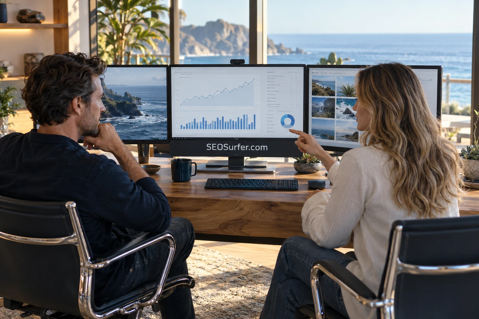 Search practitioners working in a bright coastal technology studio
