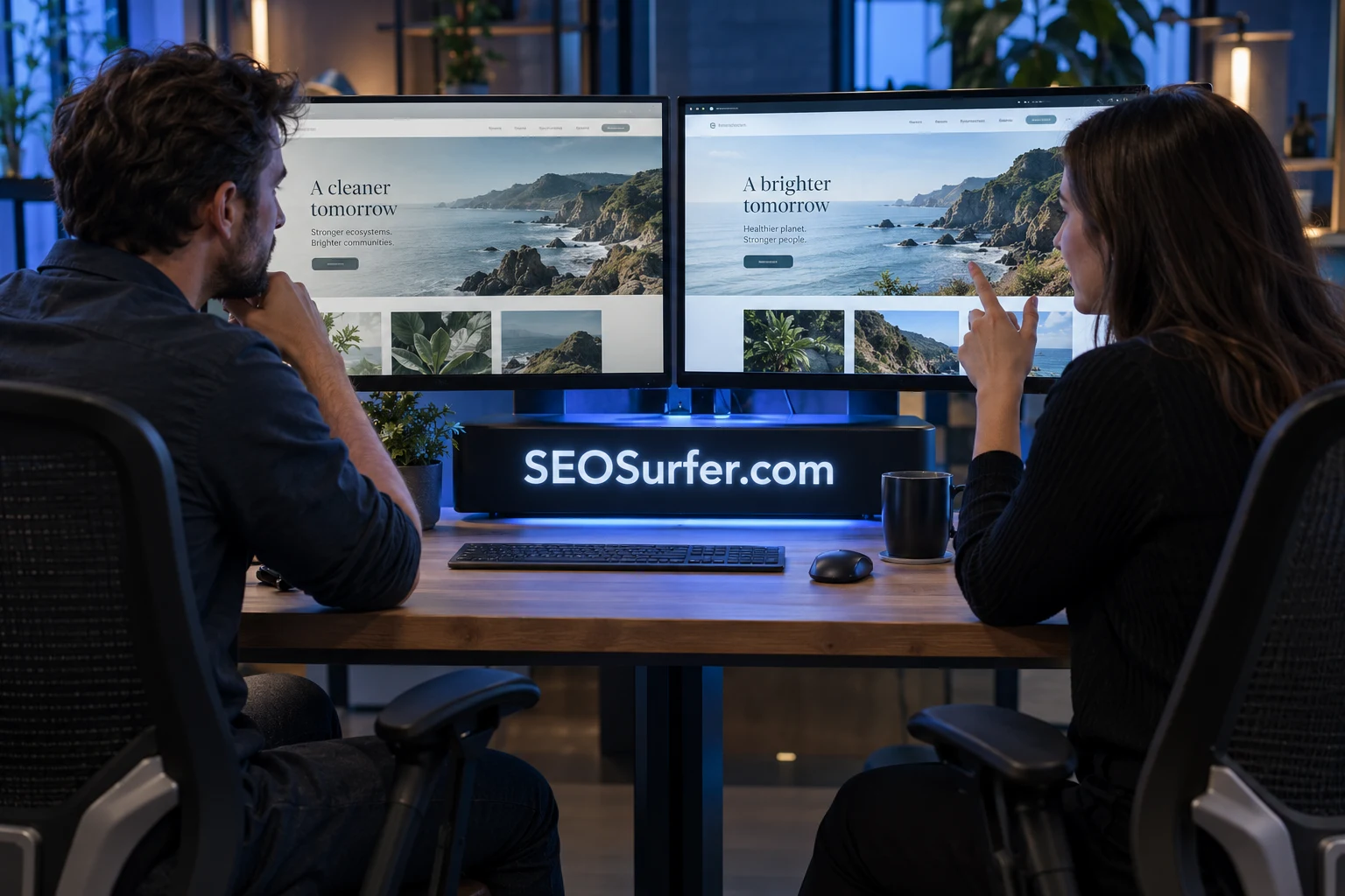 Search practitioners working together at a digital workspace