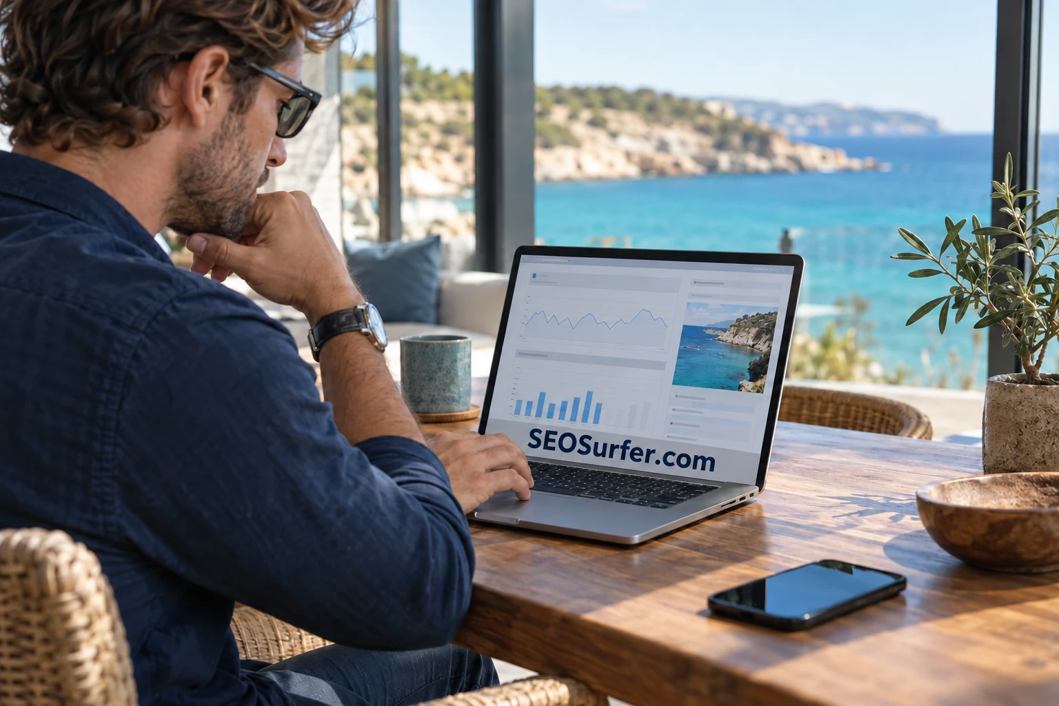 A search research workstation beside the coast